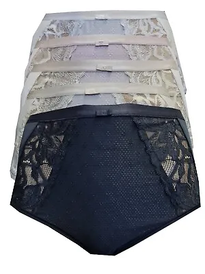 Ladies Ex Marks And Spencer M&s Full Brief High Rise Lace Detail White Black • £3