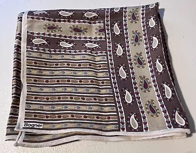 VINTAGE AUTHENTIC BOGNER BROWN  YELLOW & TAN SILK SCARF 33' X 35  • $19.79