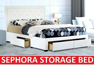 $549 • Buy Sephora Double Queen King Size White / Black Pu Storage Drawer  Bed Frame