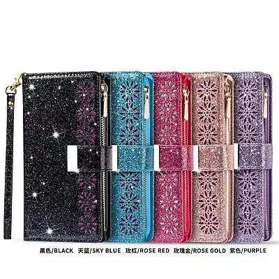 Shockproof Bling Zipper Wallet Flip Case Cover For Samsung Galaxy S7 S8 S9 S10 • $18.37