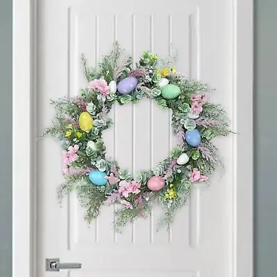 Round Easter Egg Wreath Front Door Wall Hanging For Garden Holiday • £17.29