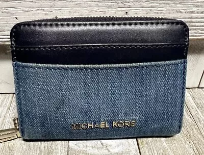 Michael Kors Jet Set Blue Demin Leather Zip Around Travel Wallet • $8.99