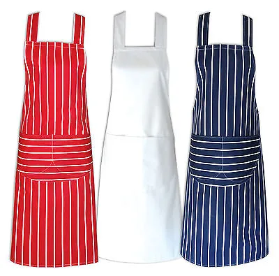 £4.99 • Buy 100% Cotton Butchers Catering Cooking Chef Professional Aprons With Bib Pockets 