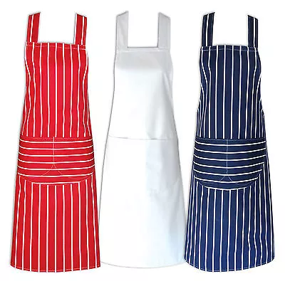 £4.99 • Buy 100% Cotton Butchers Catering Cooking Chef Professional Aprons With Bib Pockets 