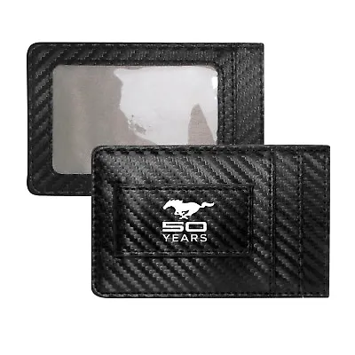 Ford Mustang 50 Years Black Carbon Fiber RFID Card Holder Wallet With Money Clip • $20.99