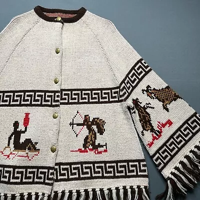 Vintage Astrology Sweater Womens L Brown Star Signs 70's Gemini Leo Jacket • $74.99