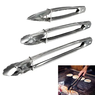 3 Set Multi Purpose Metal Kitchen Tongs Food Serving Salad BBQ Cooking 7  9  12  • $7.52