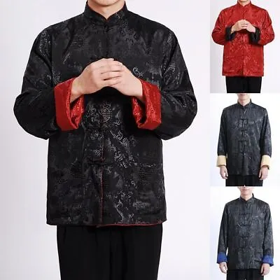 Reversible Traditional Chinese Clothes Men Tang Suit Top Silk Print Jacket/Coat • $35.24