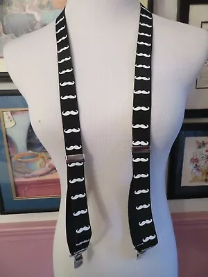 Mustache Clip-on 1  Suspenders Black & White Elastic Y-Shape Men's / Youth • $9.99