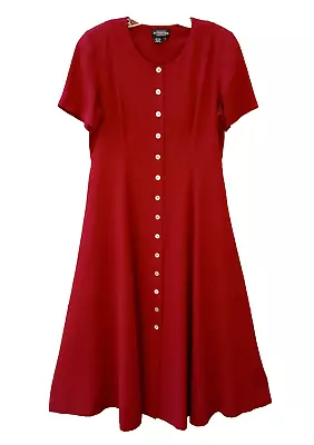 Vintage J Peterman Company Women's Size S Dress 100% Silk Red MOP Buttons Tie • $48