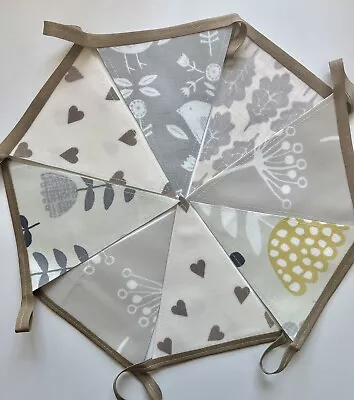 Handmade Oilcloth Bunting - Garden/Home Grey Scene - 2 Meters Double Sided • £13.50