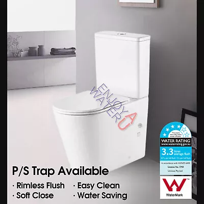 Bathroom Ceramic Rimless Dual Flush Wall Faced Soft Close Toilet Suite S P Trap • $649