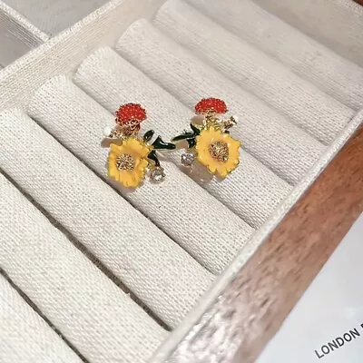 Kate Spade Earrings Flower Multicolor Gold Mushroom CZ Bouquet Enamel Yellow Red • $24.91