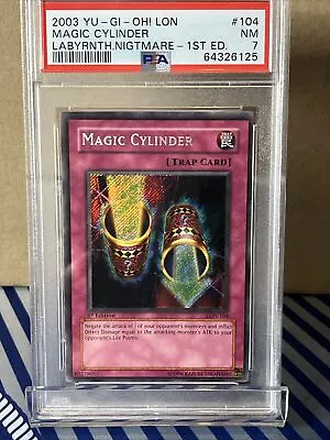 Yu-Gi-Oh Magic Cylinder LON-104 1st Edition Secret Rare YuGiOh PSA 7 • $49.98