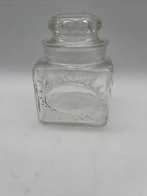 Vintage Clear Glass Square Canister Jar Apothecary Candy Sunburst • $9.34