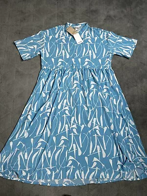 BNWT Monki Turquoise Blue Abstract A-line Maxi Dress Short Sleeve XL • $30.32