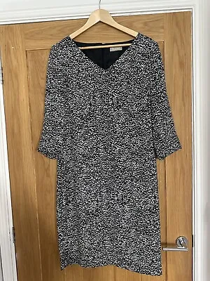Ladies Planet Size 12 Black & White Dress 3/4 Sleeve Fully Lined Monochrome • £17.99