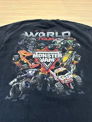 Monster-Jam 2014 World Tour T-Shirt Sz Large Faded Black Graphic Tee • $19.99