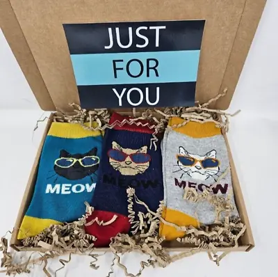 Cool Cats Socks Gift Set Box For Him Men's Boys Teen's Crazy Cat Lover Men Guy's • £12.99