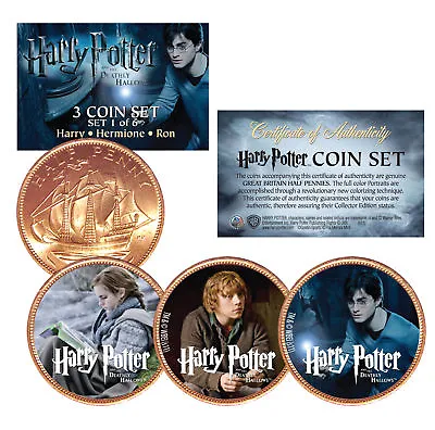 $9.95 • Buy Harry Potter DEATHLY HALLOWS Colorized British Halfpenny 3-Coin Set (Set 1 Of 6)