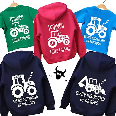 Children's Personalised Digger Tractor Jumper Hoodie T-Shirt Farm Farming Boys • £24.99