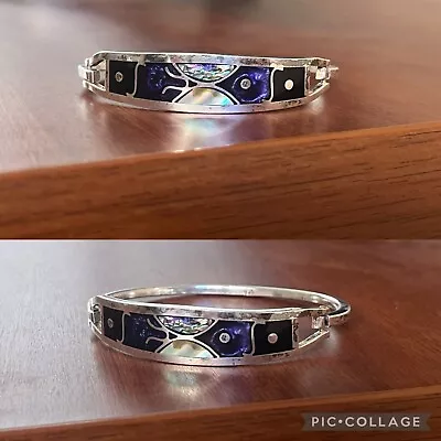 Abalone Blue Shell Inlaid Silver Bracelet - Texco (mexican Silver) • $18.99