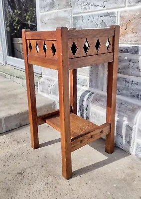 Antique Victorian Square Solid Oak Mission Style 2 Tier Plant Stand • $179.99
