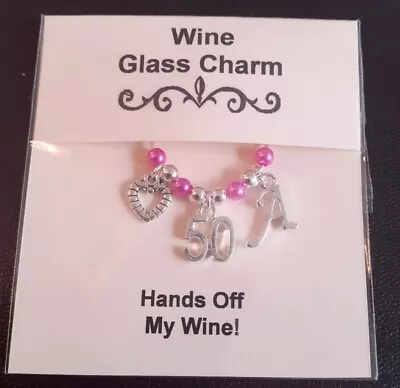 50th Birthday Gift / Present  Hands Off My Wine!  Personalised Wine Glass Charm • £2.45