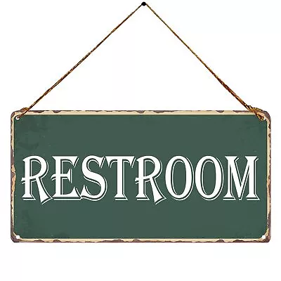 Restroom Decor Vintage Metal Tin Sign Wall Art Hanging Rustic Green Toilet Si... • $17.58