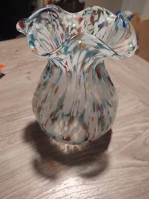 VTg Murano End Of The Day Handblown Ruffled Swirl Glass Vase 7.5  From Italy • $25