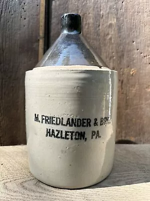 M. Friedlander & Bro Stoneware Whiskey Jug Hazelton PA  Dums Scranton One Gal • $75