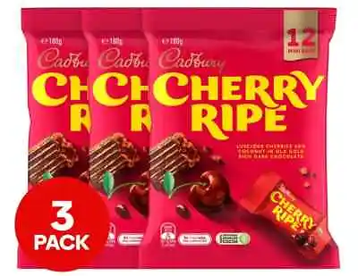 3 X Cadbury Cherry Ripe Share Pack 180g Old Gold Rich Dark Chocolate • $17.98