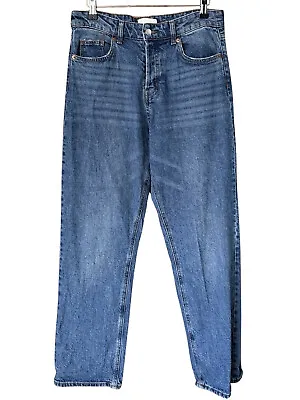 H&M Medium Blue Wash High Waist Straight Leg Mom Jeans Size 12 • £14.99
