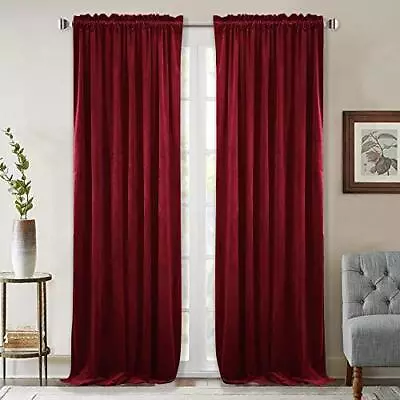 Theater Red Velvet Curtains - Super Soft Velvet Blackout Insulated Curtain Pa... • $58