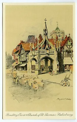 1930s Marjorie Bates Art Postcard Poultry Cross St Thomas Church Salisbury Unpos • £2.72