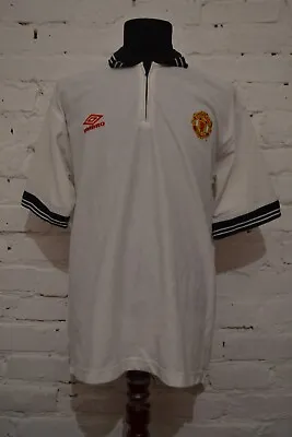 Vintage Manchester United Training Polo Football Shirt Soccer Jersey Umbro L • $30