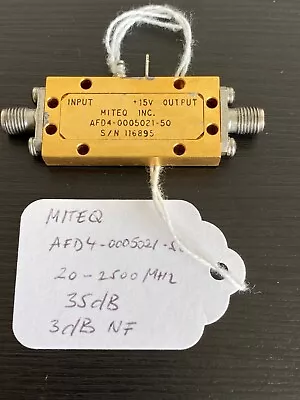 Miteq Microwave Amplifier ADF4-0005021-50 0.02 - 2.5GHz 35dB 3dB NF • $99