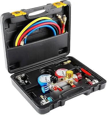 4 Way Refrigeration Manifold Gauge Set Pro AC/HVAC Tool Can Tap & 3 Adapters US • $48.43