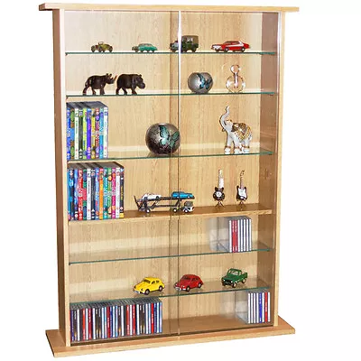 £176.99 • Buy BOSTON  Glass Collectable Display Cabinet  CD DVD Storage Shelves- Beech MS0641