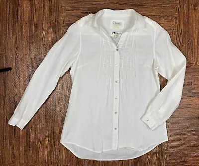 Malvin Germany I Love Linen Tunic Top White Long Sleeve Blouse Lagenlook Costal • $17.49