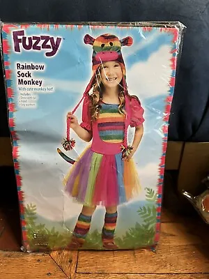 New Fun World Rainbow Sock Monkey Toddler Girl Costume Size Large 3T-4T So Cute! • $12.80