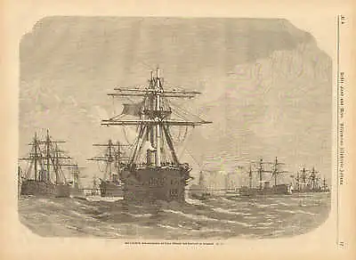 French Navy Battleships Man O War Vintage 1871 German Antique Art Print • $16.20