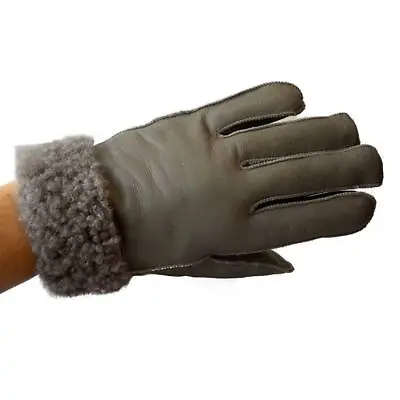 LEATHER GLOVES FUR  REAL GENUINE SHEEPSKIN SHEARLING LEATHER S-2XL Winter Gray • $38