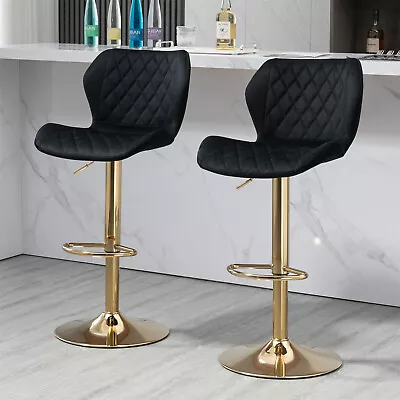 Bar Stools Set Of 2 Adjustable Swivel Bar Chairs Velvet Height Counter Stools US • $136