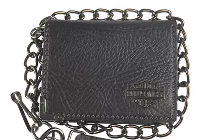 Harley-Davidson® Men's Gunmetal Biker Chain Black Leather Bi-Fold Wallet GM6525L • $70.19