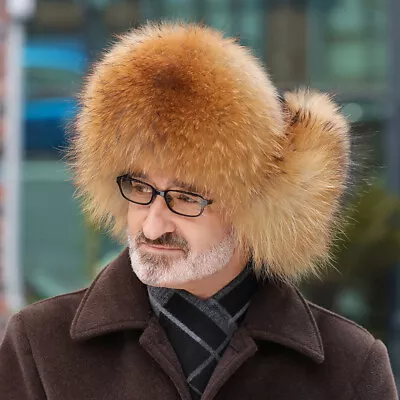 New Men Russian Real Fox Fur Trapper Hats Real Sheepskin Ushanka Cossack Ski Cap • $45.99