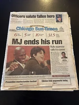 Vintage Jan 14 1999 MICHAEL JORDAN Chicago Sun-Times JORDAN ENDS RUN FULL Rare • $2
