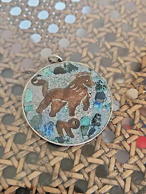 Vintage Mexican Lion Leo Turquoise & Lapis Sterling Silver Medallion Pendant • $59.99