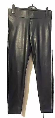 Marks And Spencer’s Faux Leather Leggings Size 12short Zipper Effect In Sides • £15