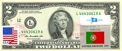 $2 Dollars 2013 Star Stamp Cancel Postal Flag From Portugal Value $175 • $175